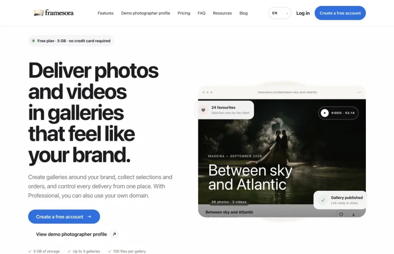 English Framesora platform for photographers and videographers